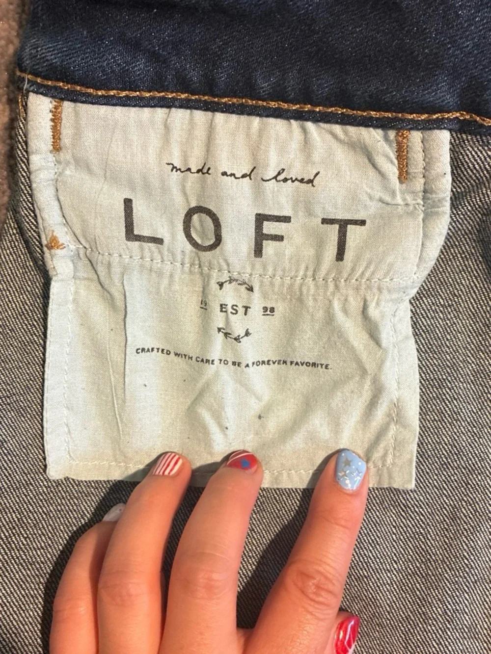 LOFT Dark Blue Button-Front Denim Skirt